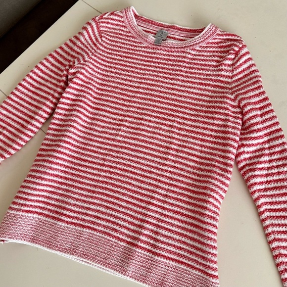 Tristan Red and White Striped Long Sleeve Pullover Sweater Knit Bohemian Beach - Picture 1 of 6